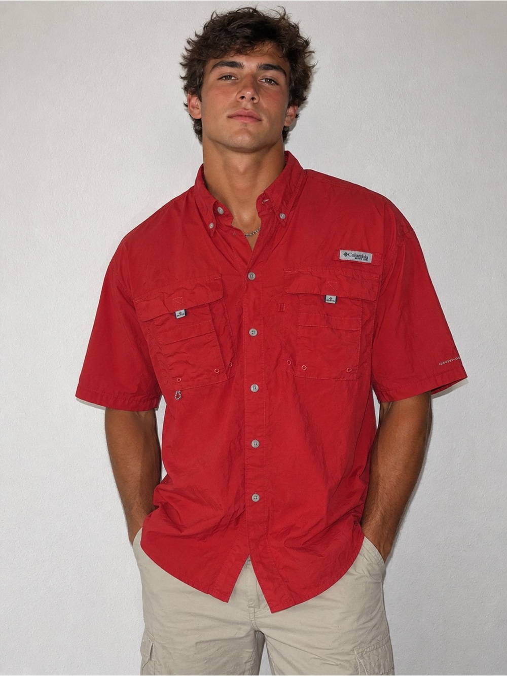 Columbia Men’s Short-Sleeve Button Down Shirt — Red